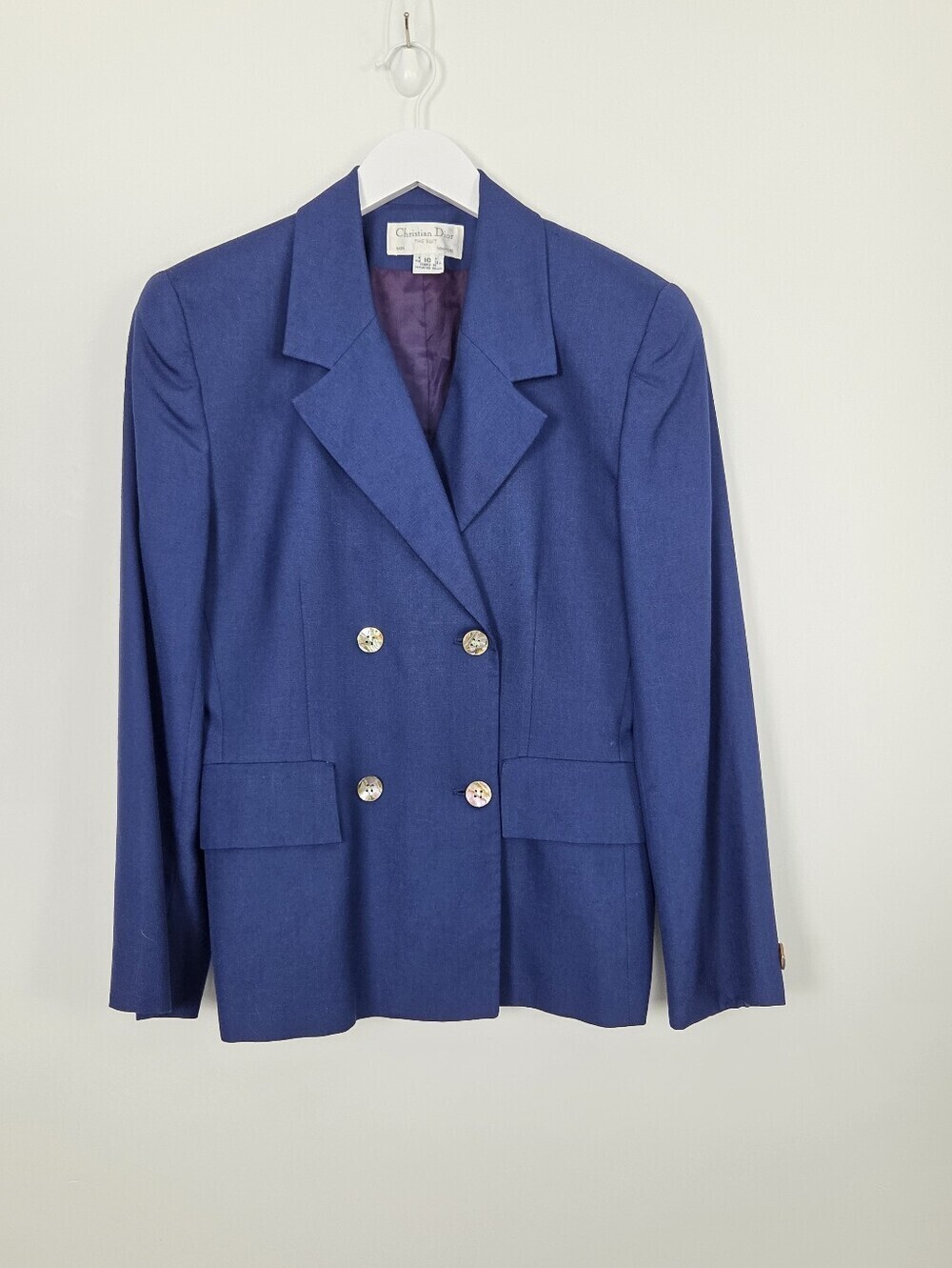 Vintage Christian Dior Double Breasted Blazer with Abalone Shell Buttons Size 10